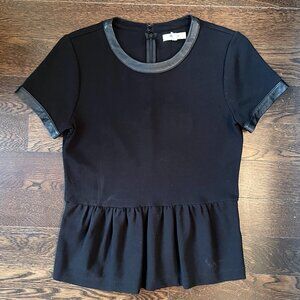Fabulous Madewell Black Leather Trim Peplum Short Sleeve Top-Size XS
